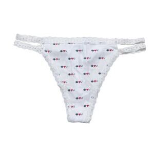 Victoria's Secret PINK Wink Strappy Thong Panty White Eye Heart You Print Medium